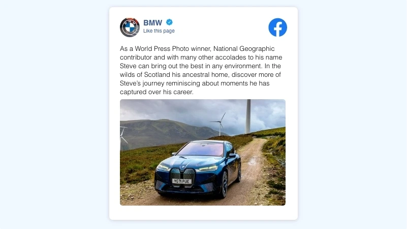 digital signage screen showing facebook BMW brand page feed from Pickcel's Facebook app