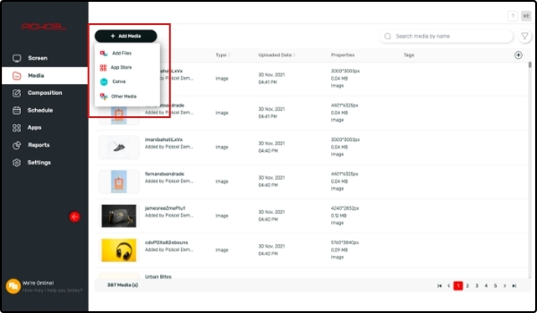 Upload product images to Pickcel media library