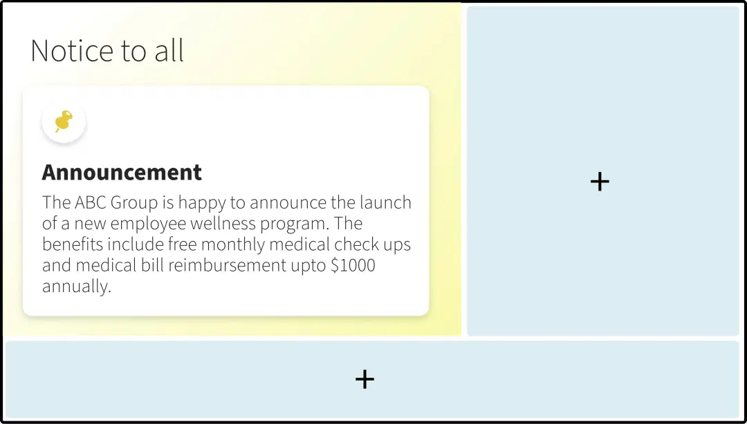 Step 2: Digital signage software interface showing composition window with bulletin board app feed being displayed on the top