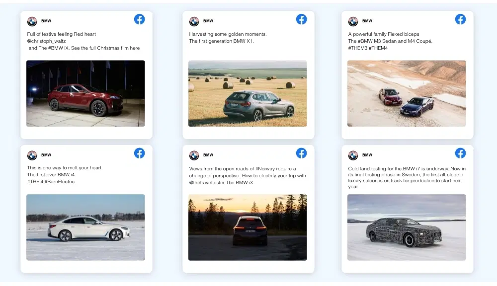 digital signage Facebook app layout preview showing posts in another style