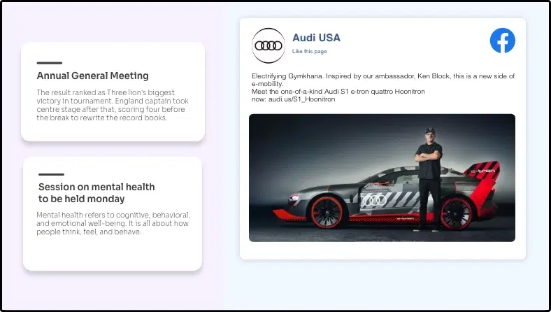 Step 3: Digital signage software interface showing composition window with Facebook app feed