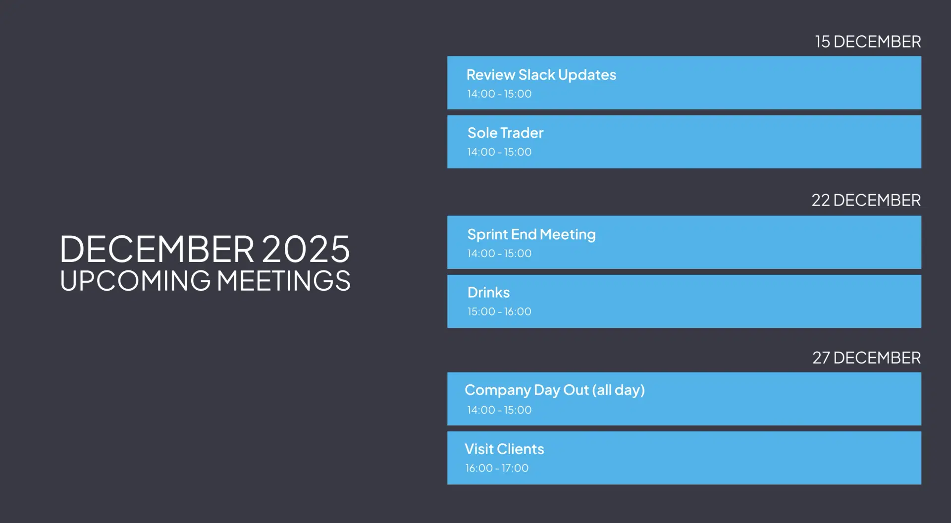 Meetings Calendar digital signage screen 1