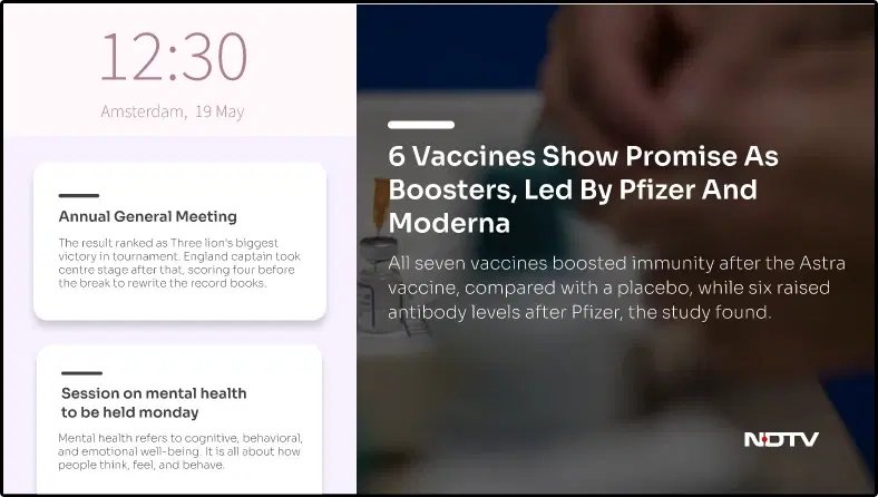 Step 3: Digital signage software interface showing compositon window with NDTV News app feed