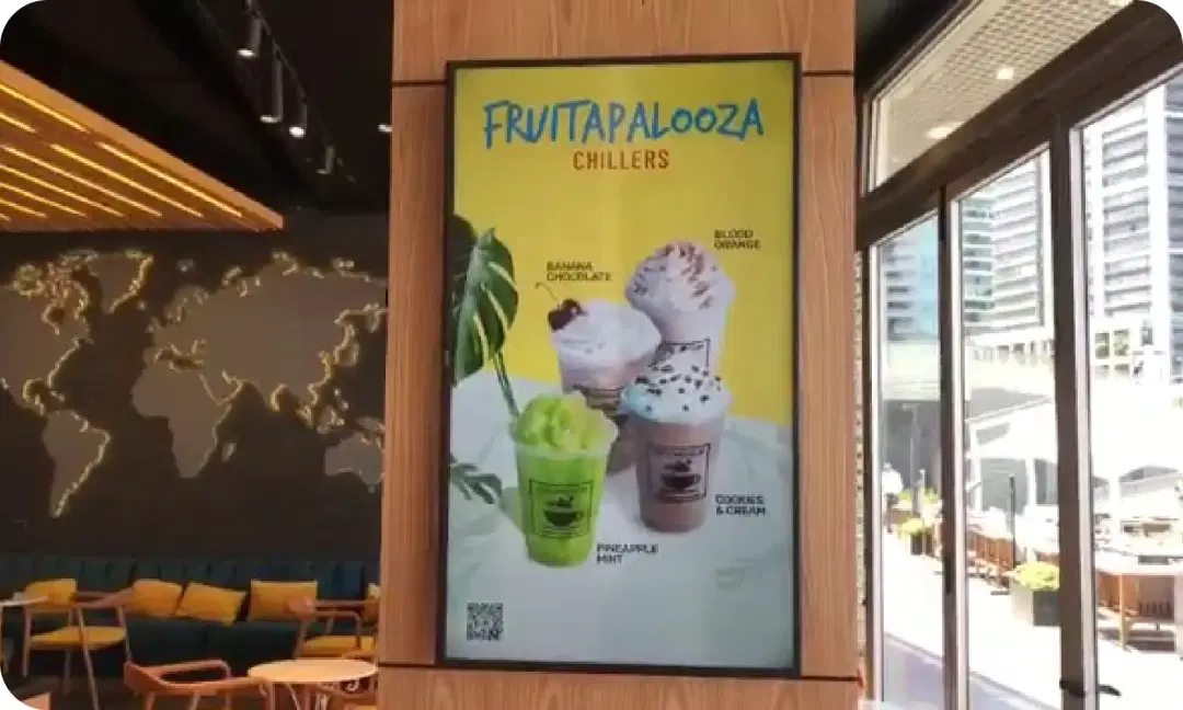 Pickcel powered Digital signage display at Second Cup store