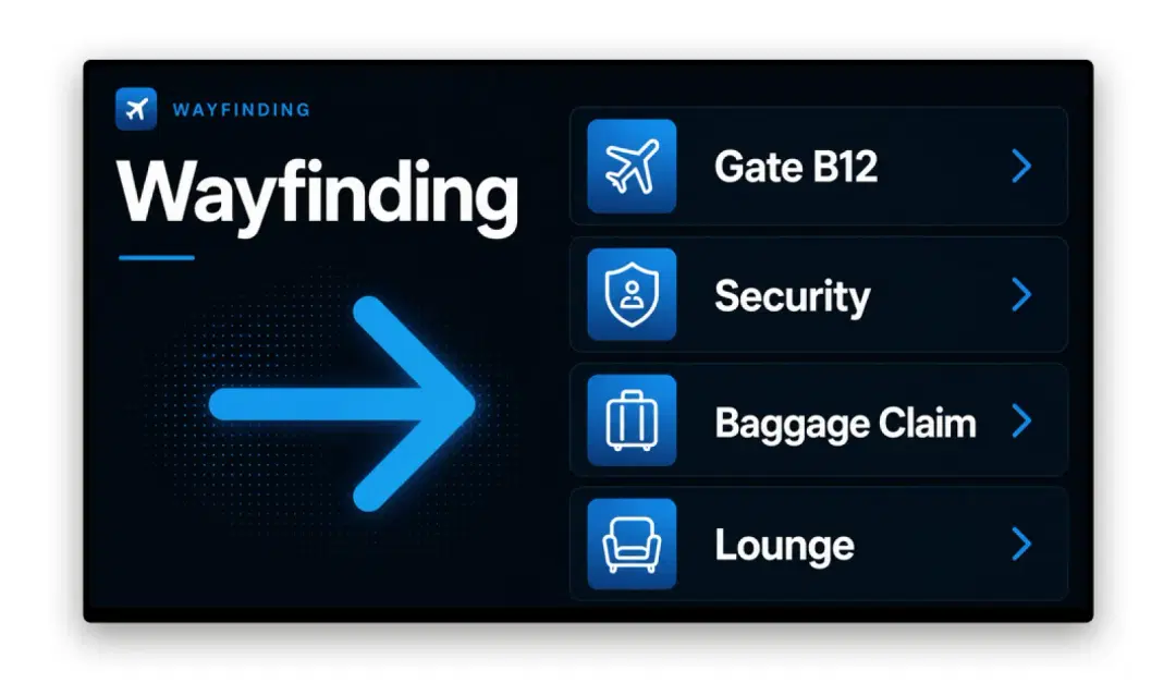 Transit hub using Pickcel dynamic wayfinding signage with real-time directional updates for passengers
