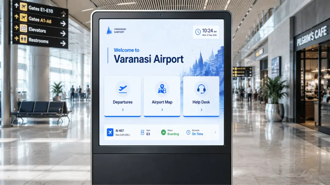 Lal Bahadur Shastri International Airport terminal with Pickcel interactive kiosk deployment