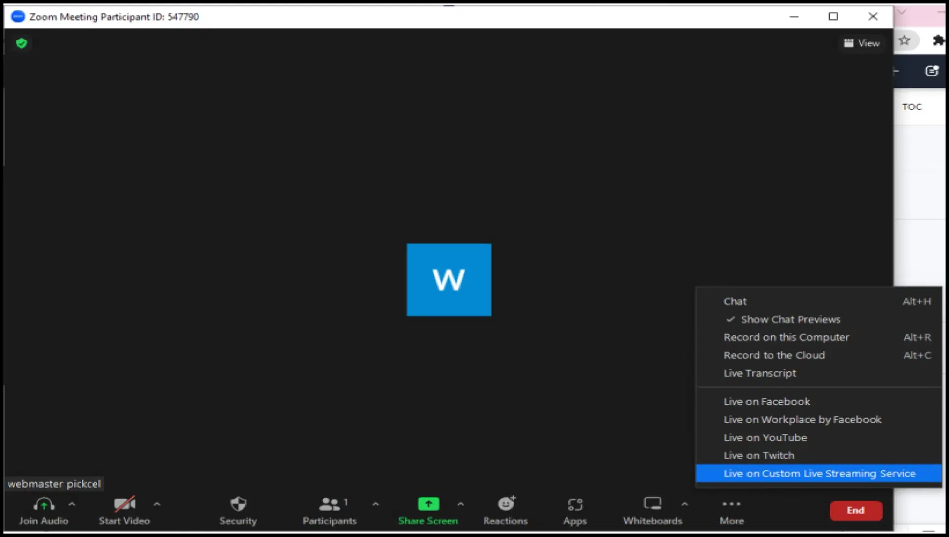 Select custom live streaming option