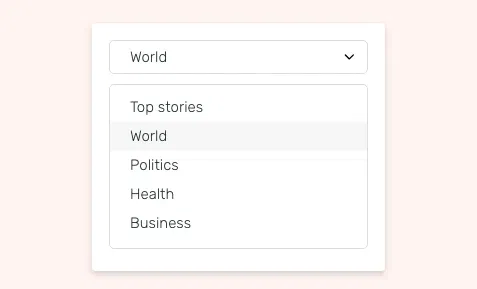 NDTV news app interface showing news topic list like Top stories, World, Politics, etc., to display on digital signage screens