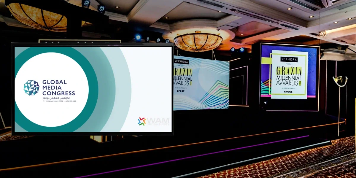 Event venue display managed with Pickcel digital signage showing schedules and promotions