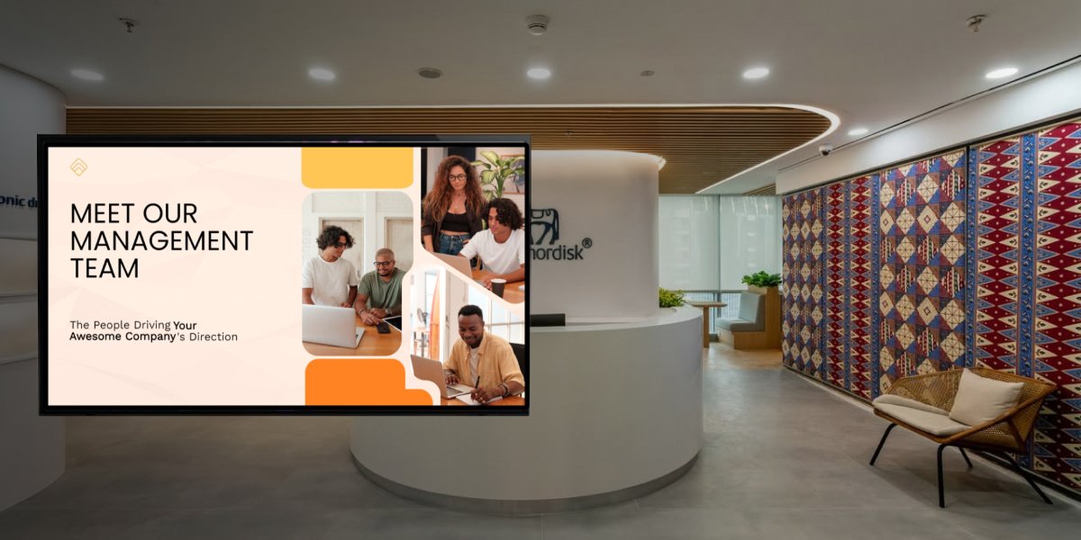 Novo Nordisk workplace digital signage Novo Nordisk office displaying internal communications using Pickcel workplace digital signage