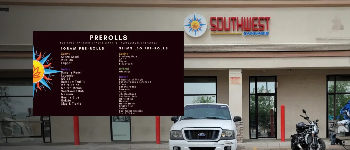 Southwest Cannabis store digital screen managed with Pickcel digital signage software displaying on going promotions. Southwest Cannabis store digital screen managed with Pickcel digital signage software displaying on going promotions.