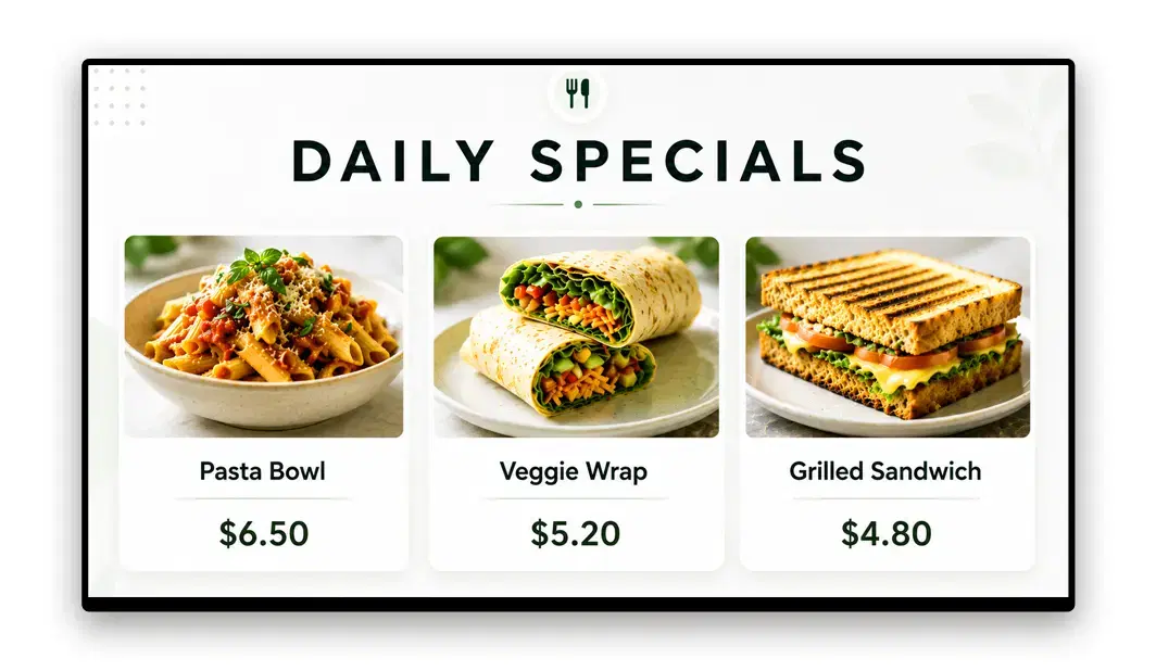 University cafeteria digital menu board