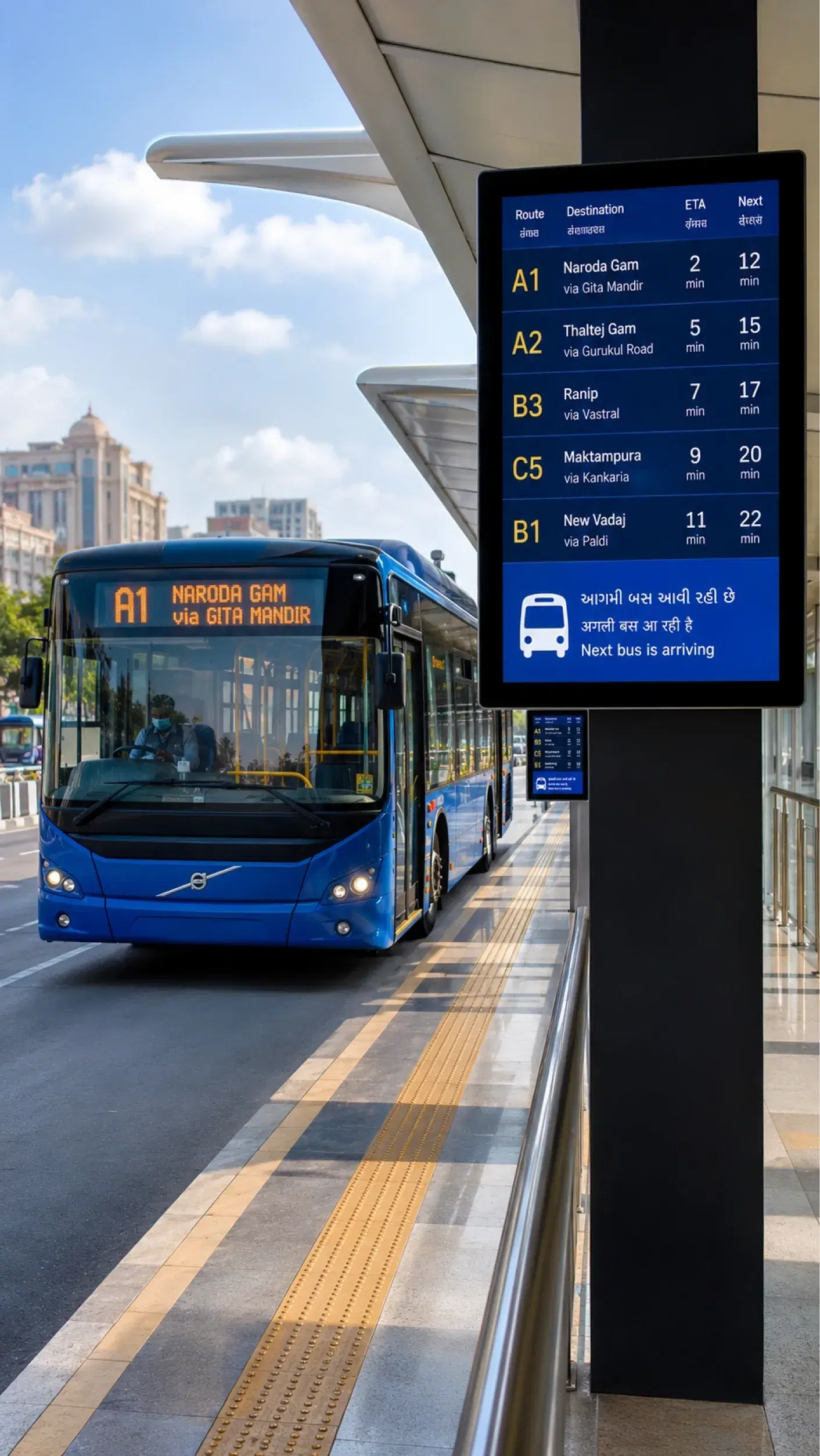 NEC BRTS India digital signage deployment Bus rapid transit station using Pickcel-powered NEC passenger information displays